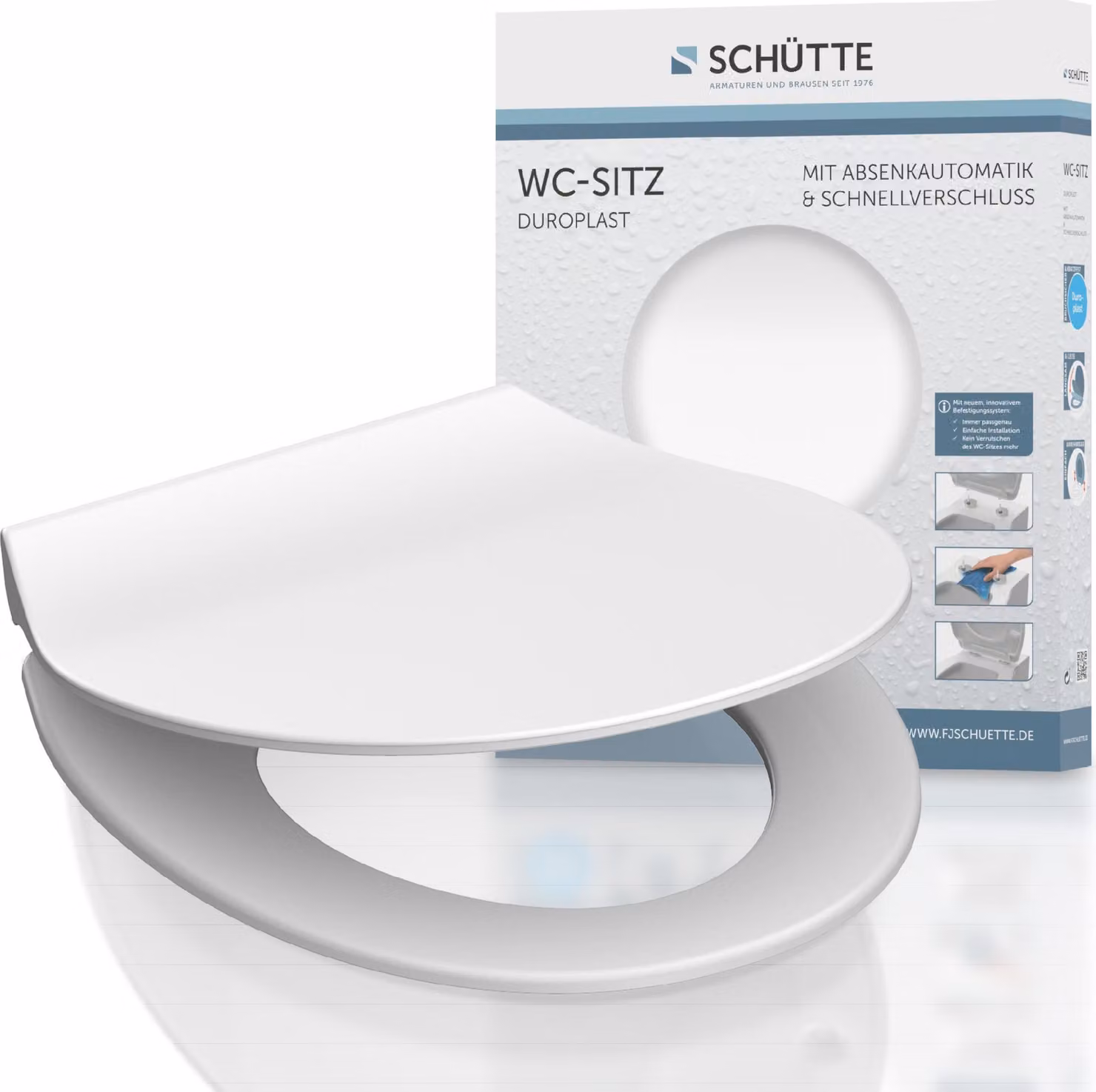 Sedile per WC SCHÜTTE Duroplast SLIM WHITE, sedile per WC con chiusura morbida e sgancio rapido, sedile per WC in versione piatta