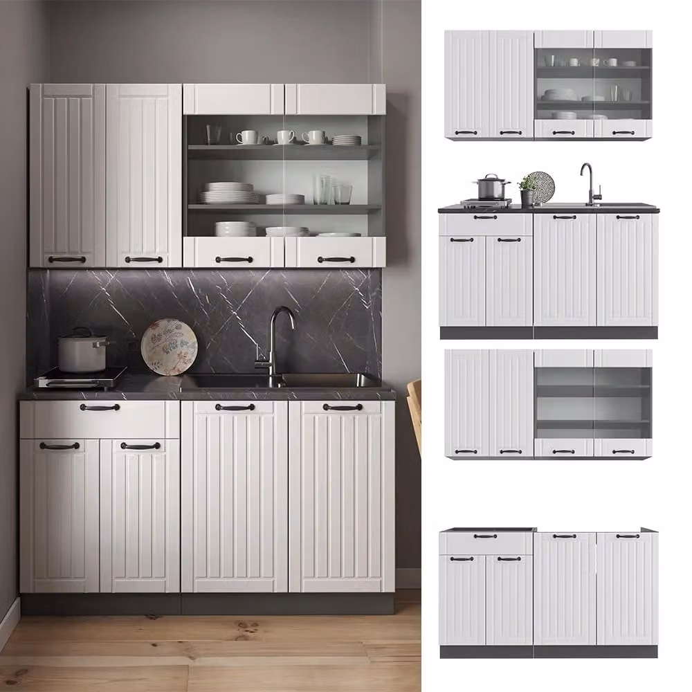 Cucina completa Fame-Line Vicco Bianco rustico e Antracite L: 140 cm – 2