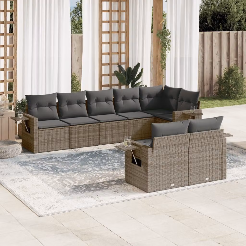 Maison Exclusive - Set da giardino 8 pezzi con cuscini grigio in polyrattan