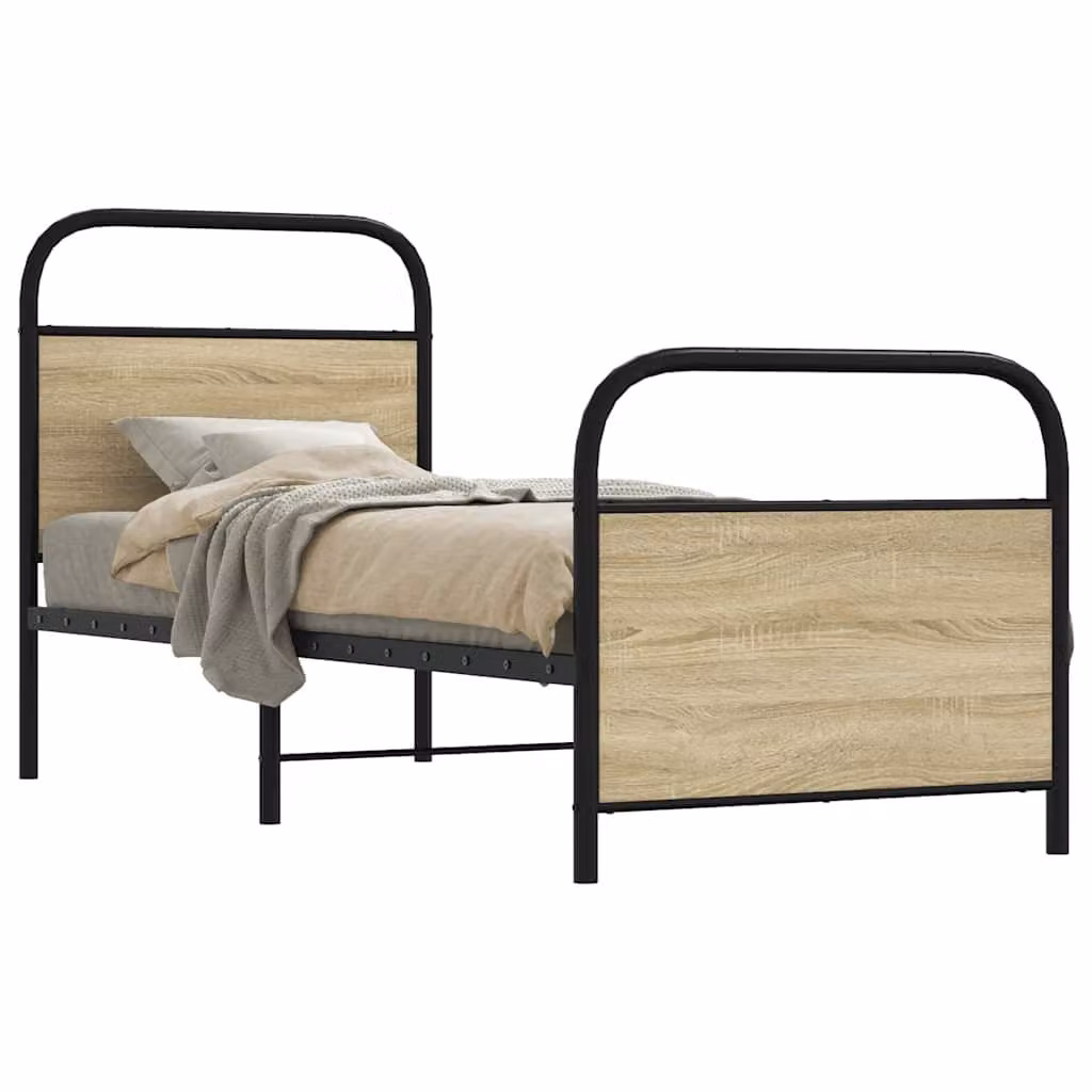 Giroletto senza materasso vidaXL in Rovere Sonoma e metallo, L: 80 cm x P: 190 cm
