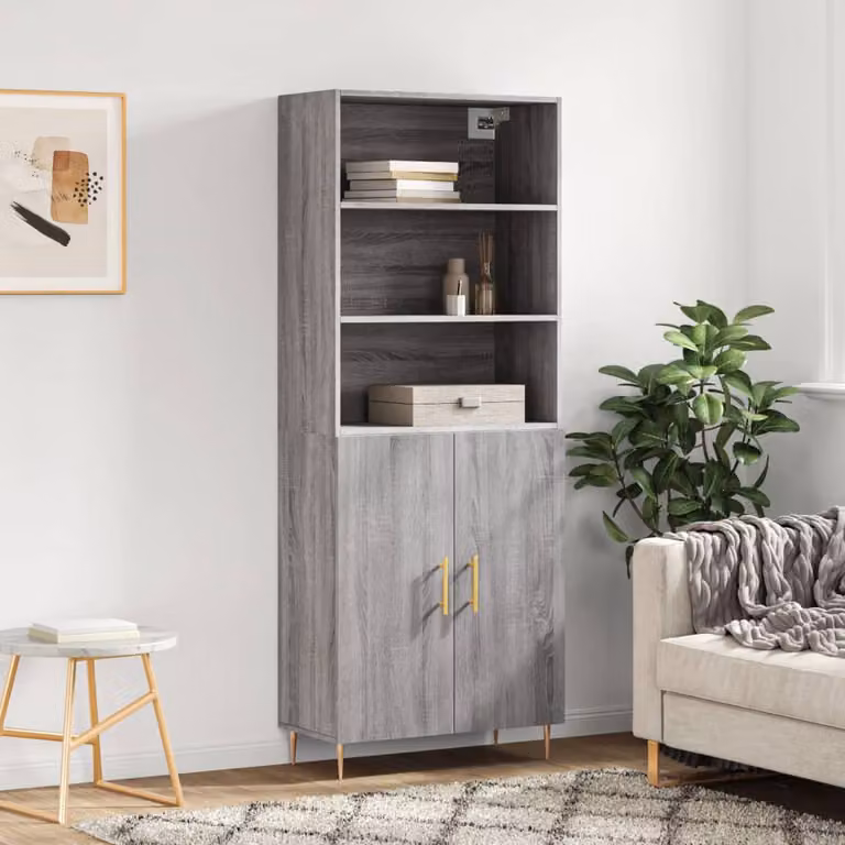 Credenza moderna vidaXL in legno multistrato e MDF, colore Grigio Sonoma, L 69,5 cm x P 34 cm x H 180 cm