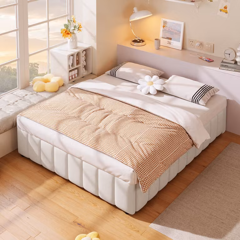 Letto imbottito idraulico Flieks 140x200cm senza testata, letto contenitore letto in legno con rete a doghe, letto per ragazzi letto classico letto a molle, biancheria
