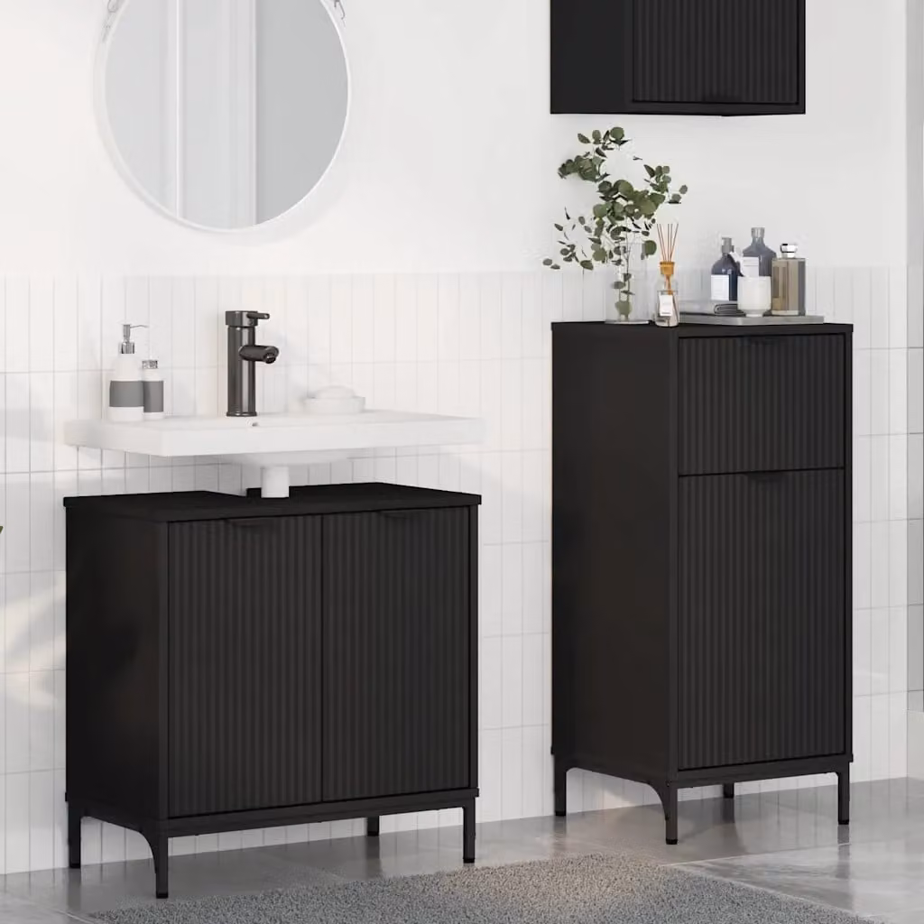 Set di mobili per il bagno moderno vidaXL composto da mobile lavabo e mobile contenitore nero opaco L/P/H: 39,5 x 36 x 88 cm