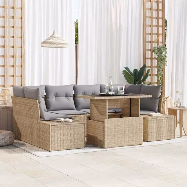 Set di divani 7 pz Beige e Grigio Chiaro polyrattan 3349116