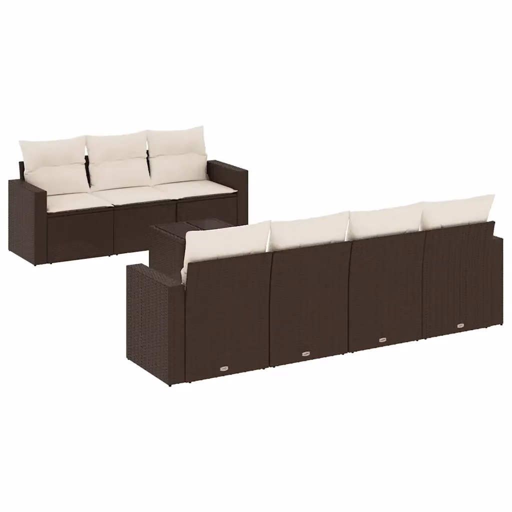 Set di divani da giardino vidaXL 8 pz in polyrattan marrone con cuscini e tavolino da esterno a forma di L – 2