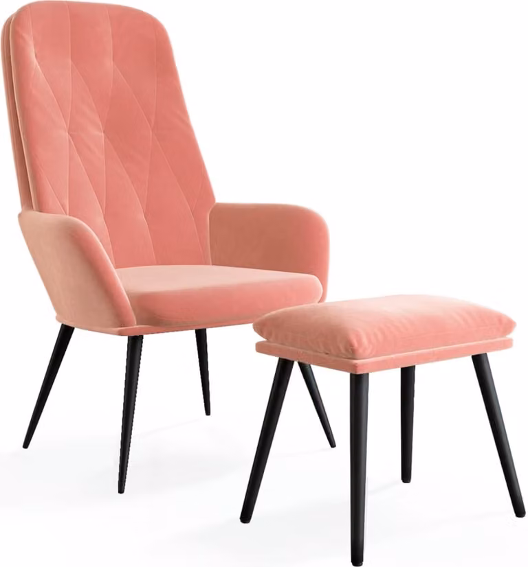 Poltrona relax con sgabello in velluto rosa