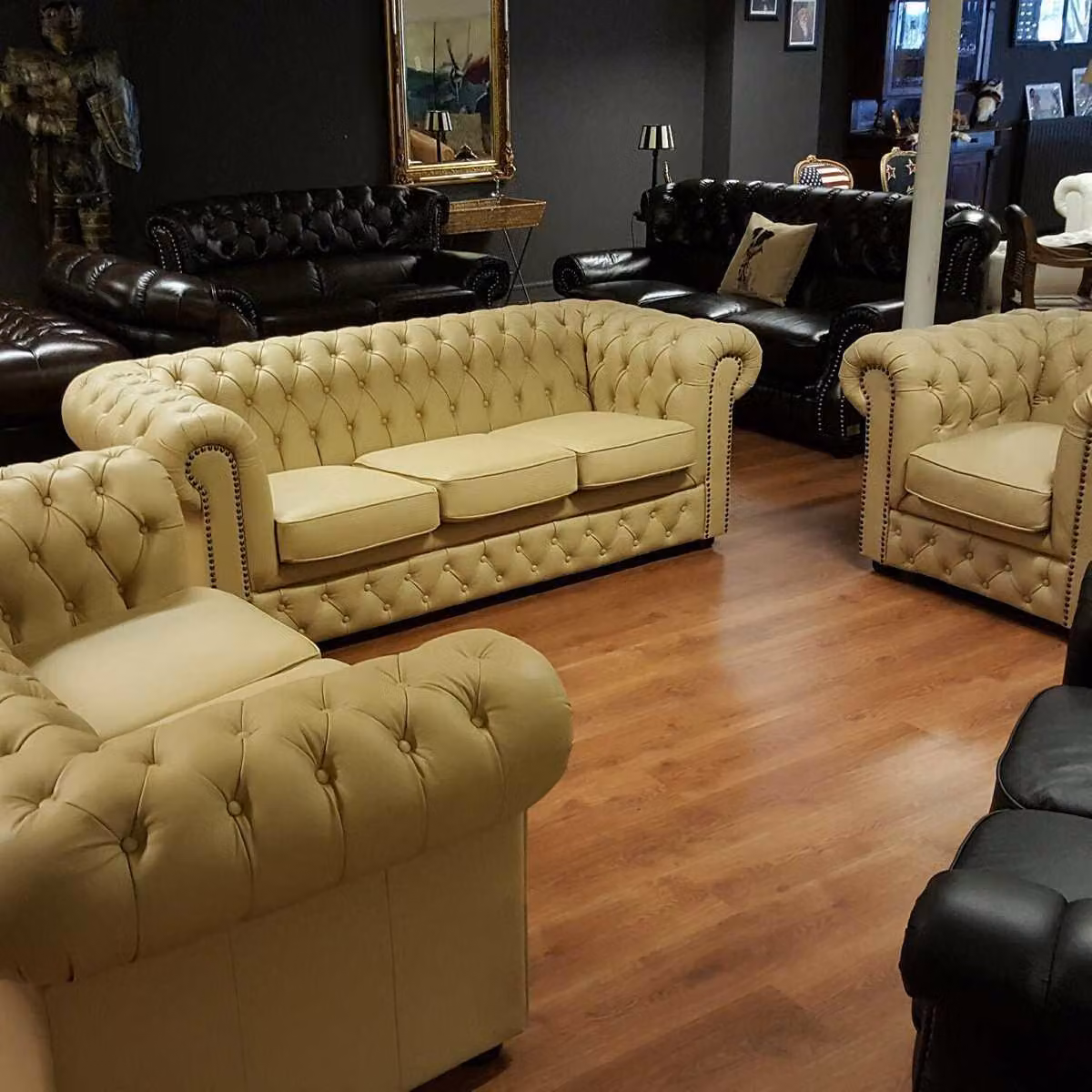 Chesterfield Sofagarnitur 3+2+1 100% Vollleder Möbel Sitz Sofa Couch Garnitur