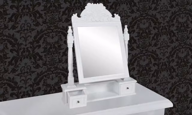 Toeletta con specchio rettangolare oscillante in MDF laccato bianco – 1