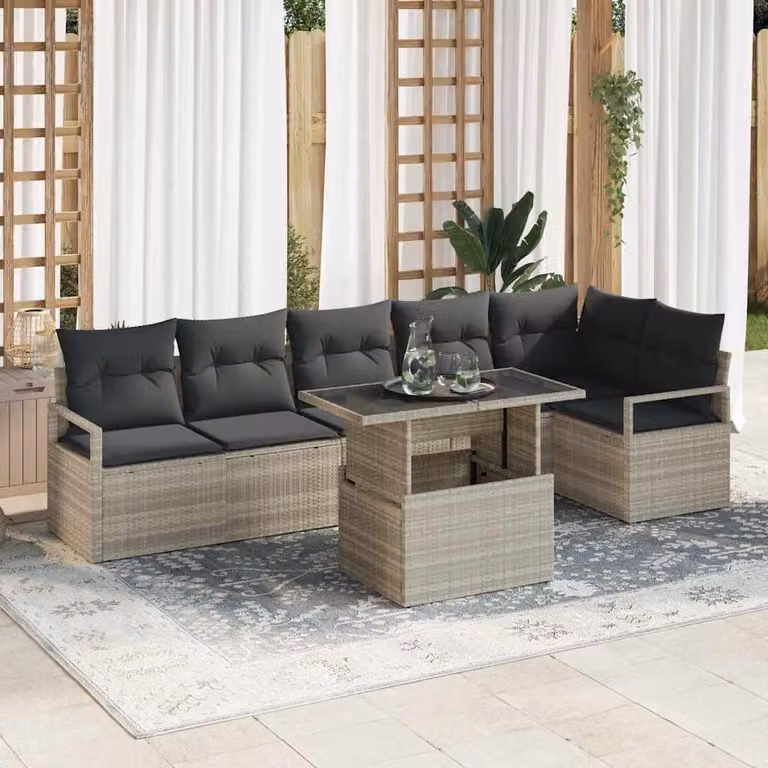Maison Exclusive - Set Divano da Giardino 7 pcs Grigio chiaro polyrattan