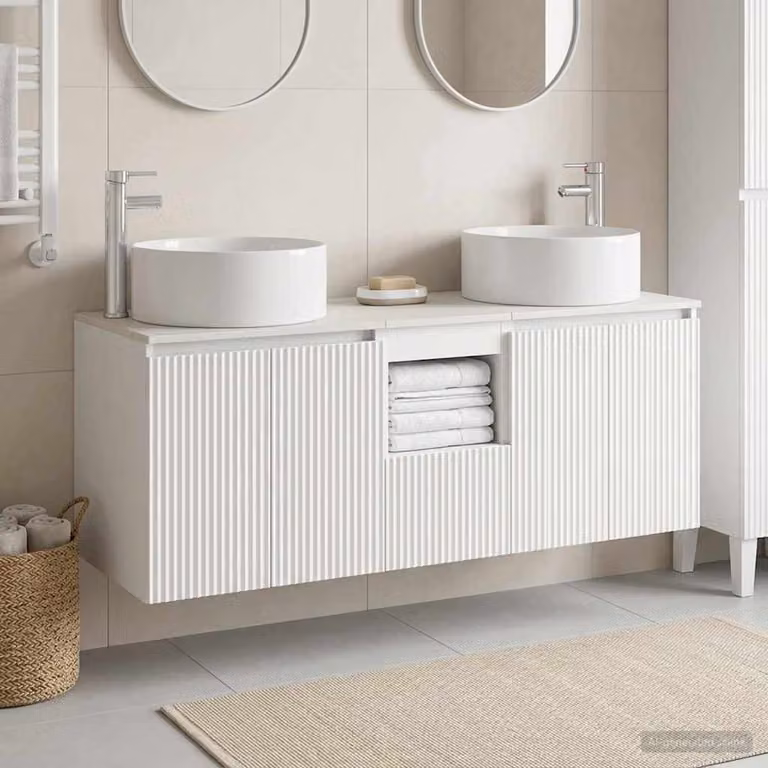 Set di armadi da bagno moderni vidaXL in legno bianco, composto da 3 pezzi con mobile sottolavabo e pensili, L/P/H: 49,5 x 44,5 x 65,5 cm