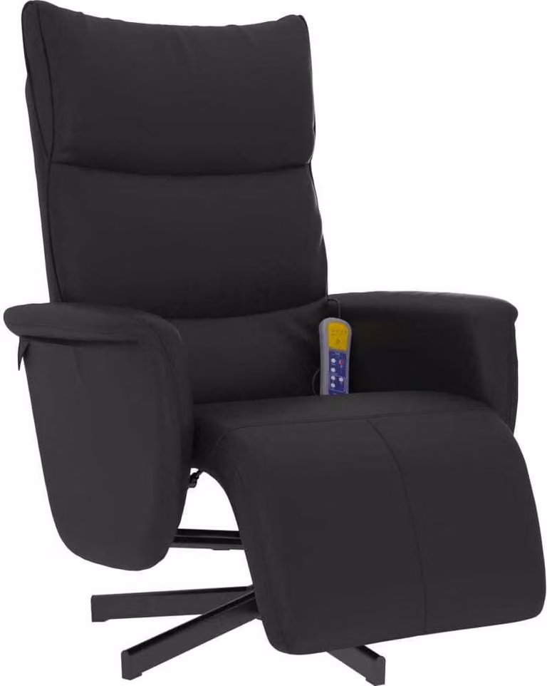 Poltrona Reclinabile Massaggiante Poggiapiedi Nera Pelle finta