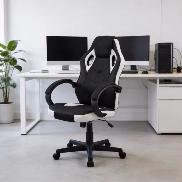 Sedia da ufficio gaming nera e bianca – schienale alto ergonomico