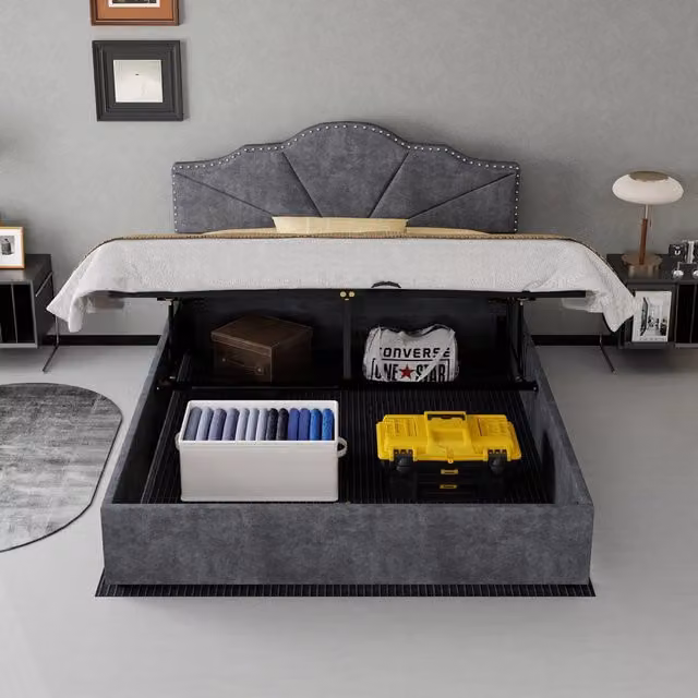letto moderno in tessuto e metallo grigio 140 x 200 cm