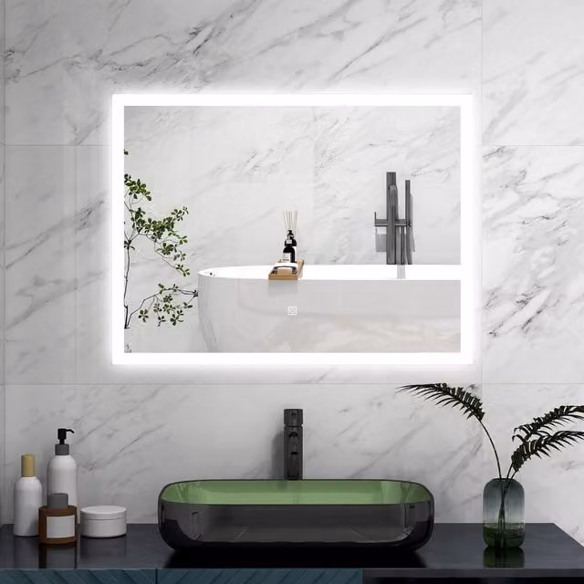 Specchio da parete AICA con retroilluminazione LED, funzione antifog e regolabile, L: 60 cm, H: 50 cm, colore bianco