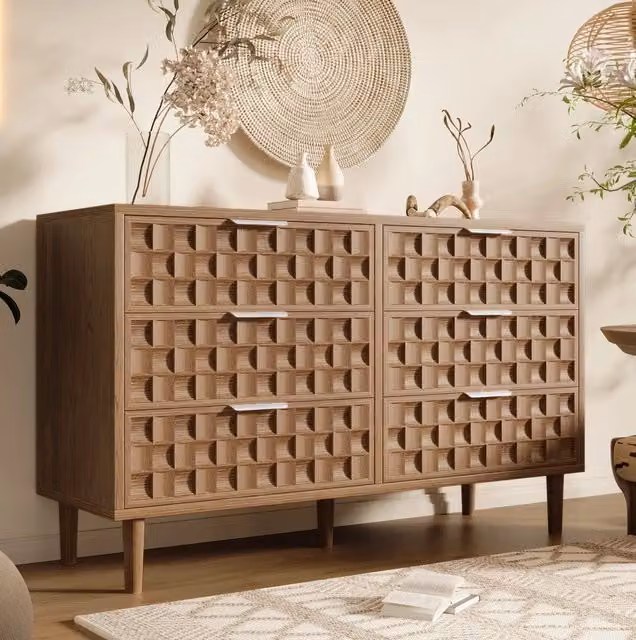 Sideboard 120x37x77 cm con 6 cassetti; effetto rovere; MDF