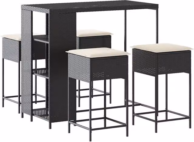 Set Bar da Giardino 5 pz | Set Salotto da Giardino con Cuscini in Polyrattan Nero