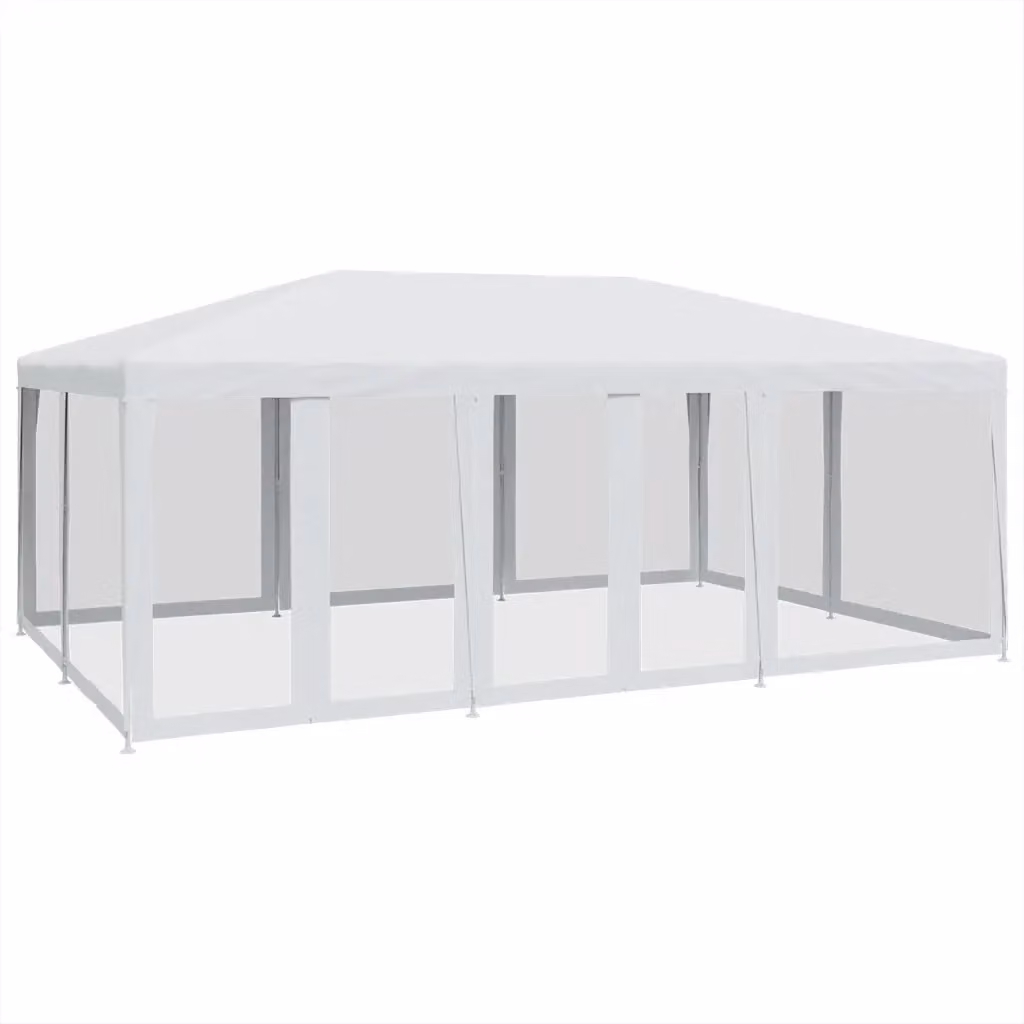 Tenda da campeggio per feste con 10 pareti laterali in rete, colore bianco, L: 600 cm, P: 400 cm, H: 280 cm, in materiale HDPE – 2