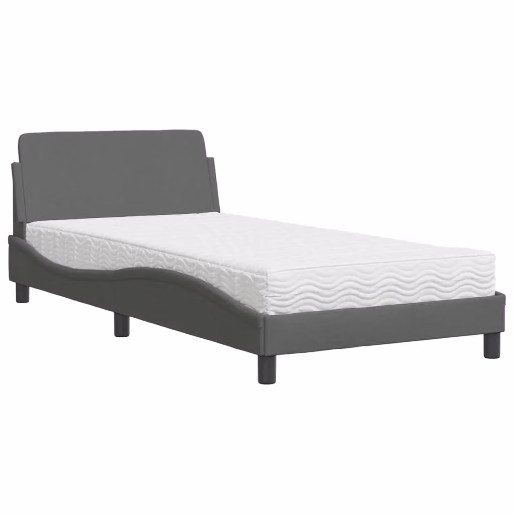 Letto con Materasso Dover Grigio Scuro 100x200 cm in Tessuto