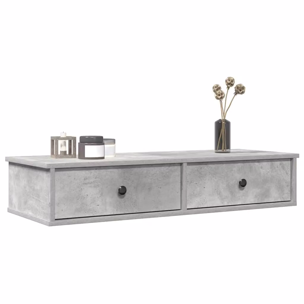 Scaffale a Parete con Cassetti vidaXL Grigio in MDF Moderno L: 100 cm, P: 37,5 cm, H: 19 cm