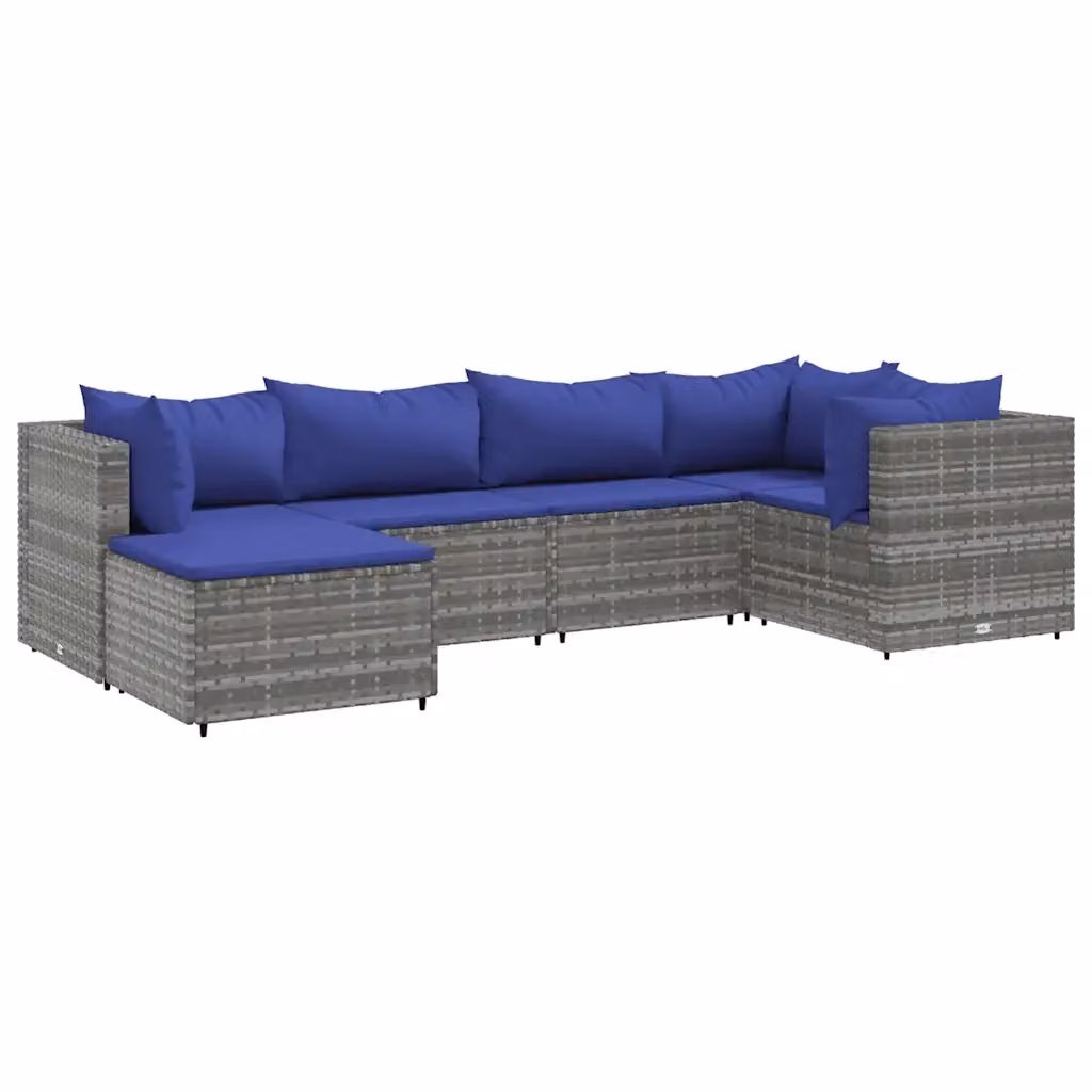 vidaXL Set Divani da Giardino a L con Ottoman 6 pz in Polyrattan Grigio e Blu con Cuscini – 2