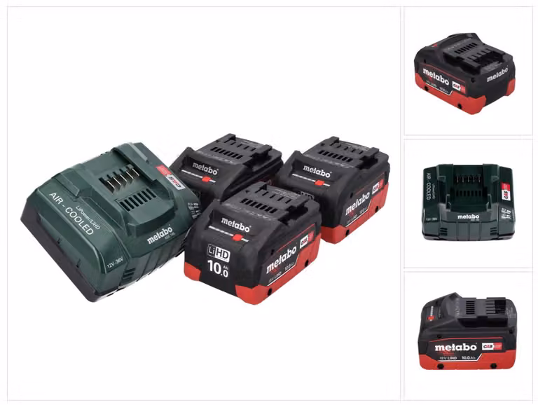 Set base Metabo 18 V 3x batteria ricaricabile 10,0 Ah LIHD + caricatore ASC 145 Sistema CAS