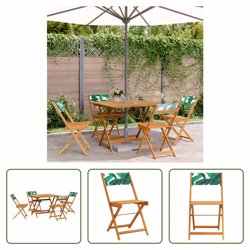 The Living Store Set da pranzo da giardino 5 pezzi in tessuto e legno massiccio motivo foglie