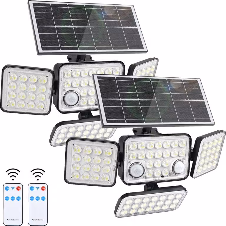 Lampada solare per esterni - Faro LED - Confezione da 2 - Sensore di movimento - Grado di protezione IP65 (resistente all'acqua) - Dimmerabile - Design modulare - Alluminio