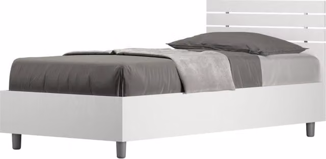 BS COM Letto singolo con rete 80x200 testata dritta con doghe bianco frassino