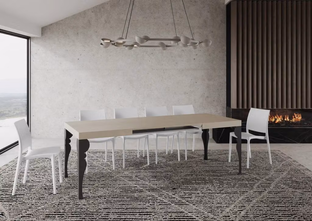 Tavolo allungabile Paxor Itamoby color cashmere e antracite con gambe in metallo L/P/H: 140 x 90 x 77 cm, estensibile fino a 400 cm – 2