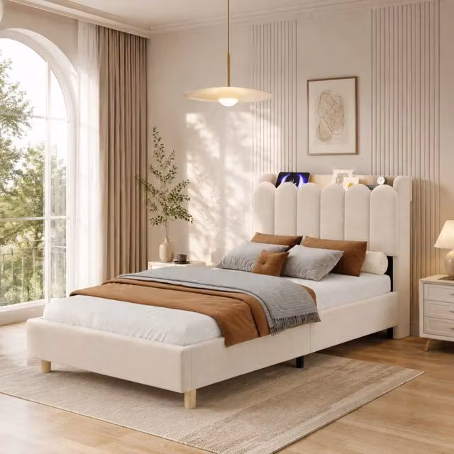 letto imbottito velluto beige 90 x 200 cm
