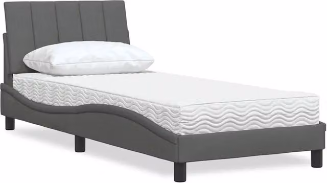 Letto con Materasso-Struttura Letto con Materasso Hanko Grigio Scuro 90x190 cm in Tessuto
