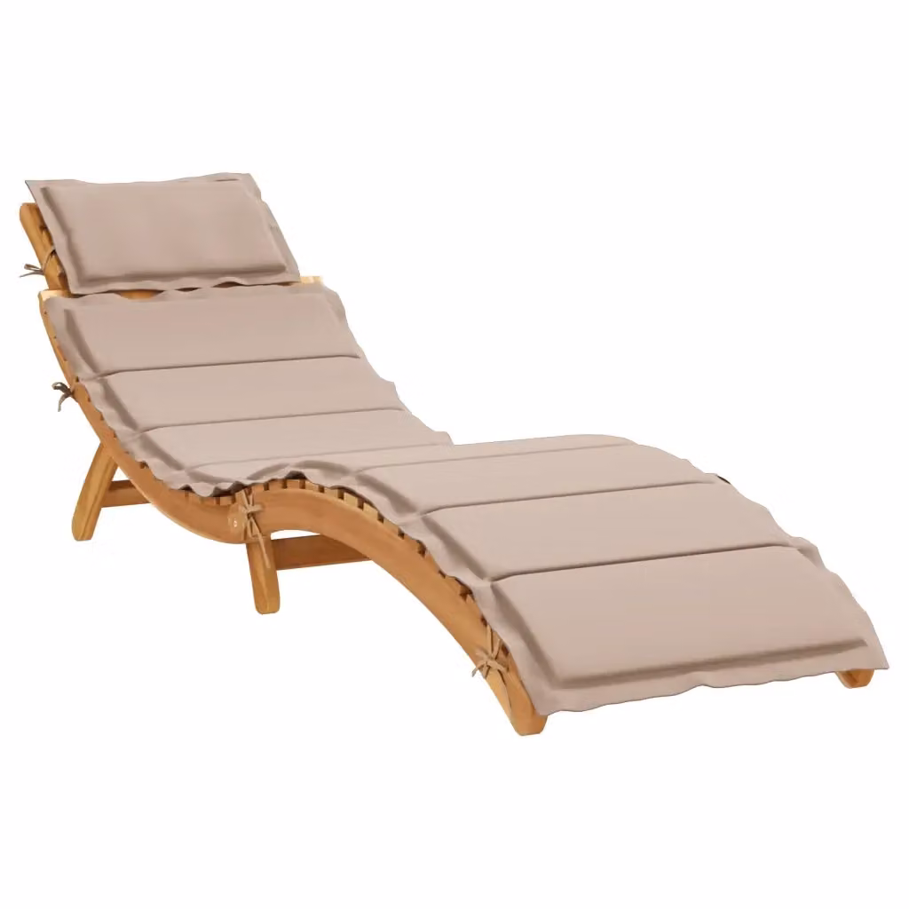 Lettino prendisole vidaXL in legno di acacia oliato con cuscino beige resistente alle intemperie – 2