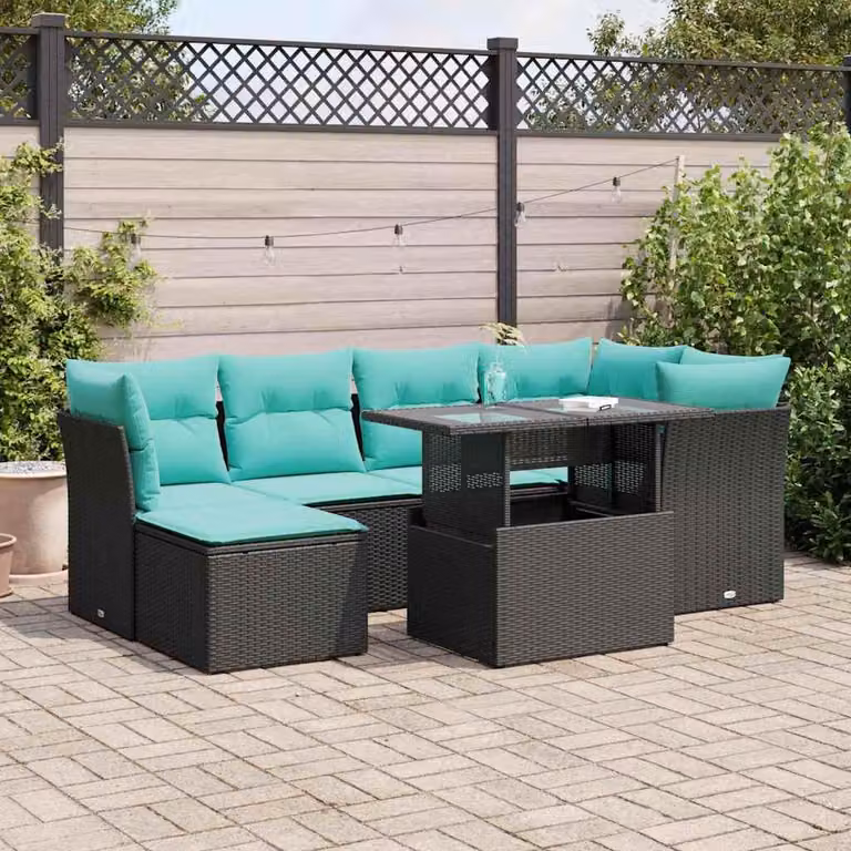 Maison Exclusive - Set Divani da Giardino con Cuscini 7pz Nero Polyrattan Acacia
