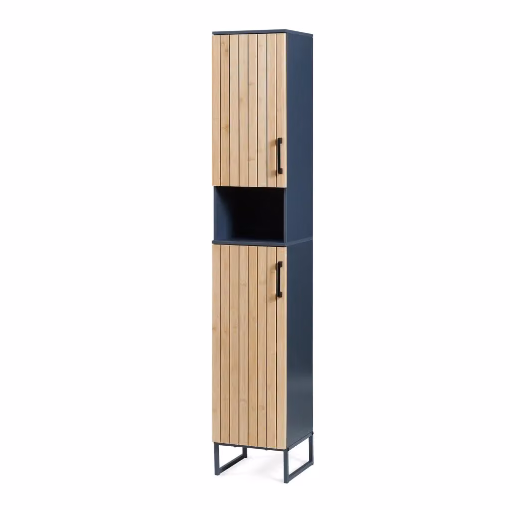 Mobile a Colonna Svanes en.casa con 2 Ante in Bambù e 6 Scomparti, H 170 x L 30 x P 30 cm, Grigio Scuro e Naturale – 2