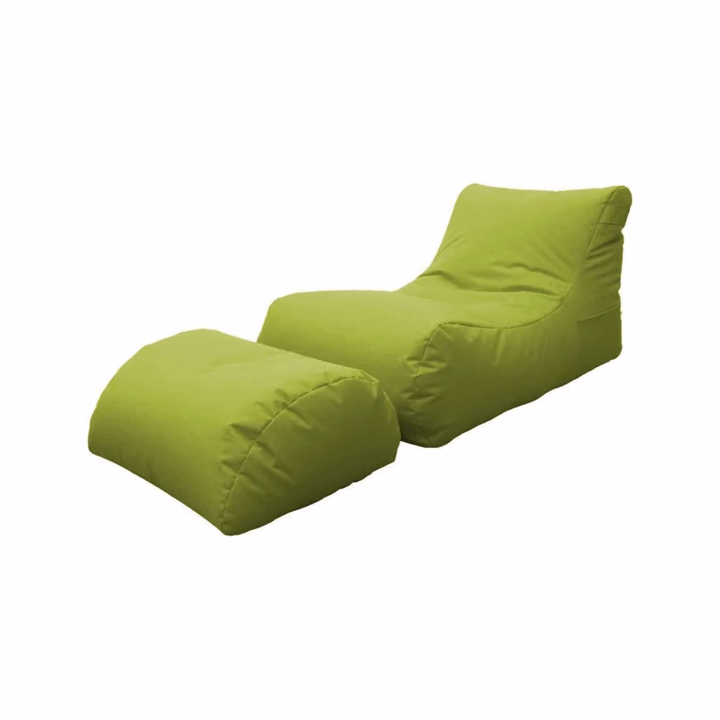 Chaise Longue moderna Alton di Talamo Italia con poggiapiedi in Nylon e pouf imbottito, colore Verde, L: 120 cm, P: 80 cm, H: 60 cm – 2