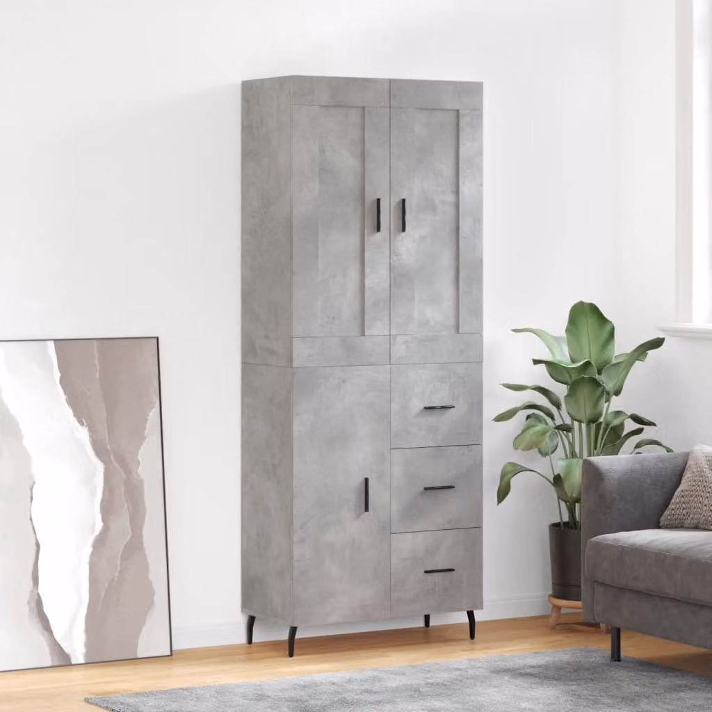 Credenza moderna vidaXL in legno multistrato e metallo, Grigio, L 69,5 cm x P 34 cm x H 180 cm