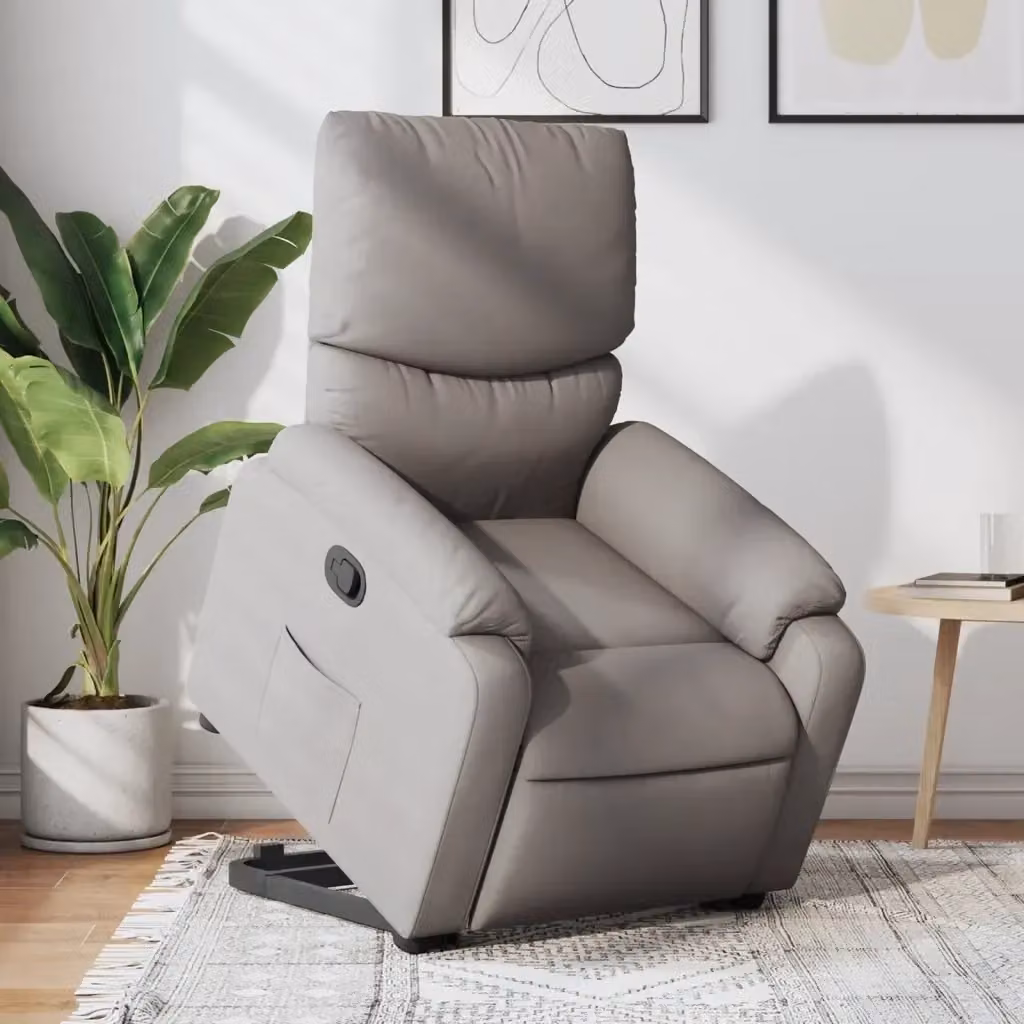 Poltrona Relax Alzapersona Elettrica Reclinabile con Braccioli in Tessuto e Finta Pelle, Colore Beige/Grigio – 2