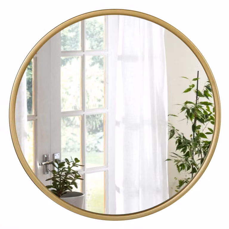 Specchio da trucco - Specchio rotondo da parete - Da appendere - Cornice in metallo dorato - Vetro - 60 x 60 cm