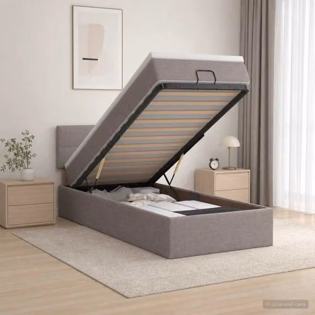 Letto ottomano con contenitore a sollevamento vidaXL in tessuto beige e grigio L/P/H: 203 x 80 x 88 cm – 1