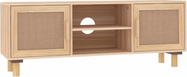 Mobile TV | Armadietto TV | Mobile Porta TV Marrone 105x30x40 cm Massello Pino e Rattan Naturale