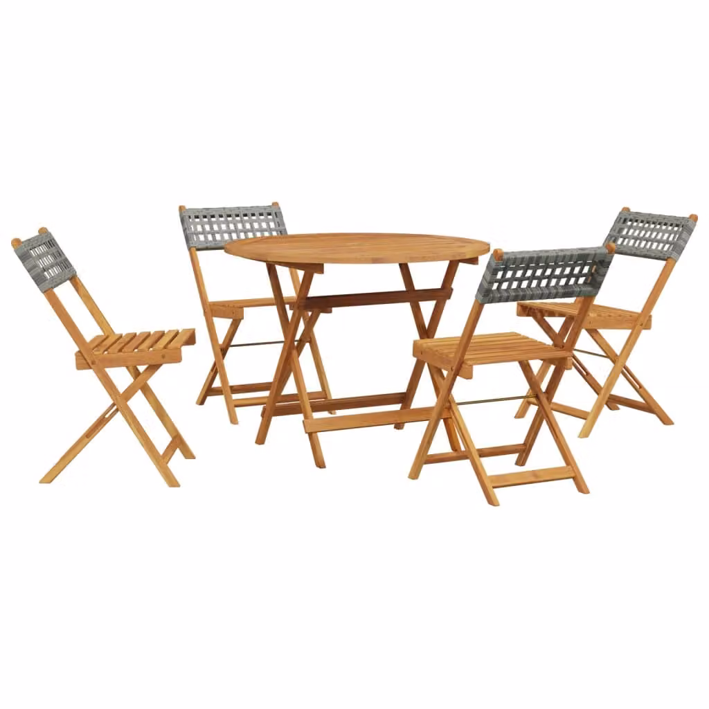 Set Pranzo da Giardino 5pz Grigio Polyrattan e Legno Massello