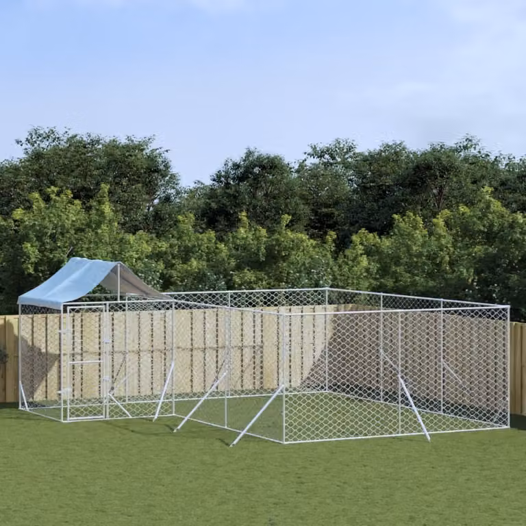 The Living Store Cuccia per cani da esterno con tetto Silver 6x6x2,5m Acciaio zincato