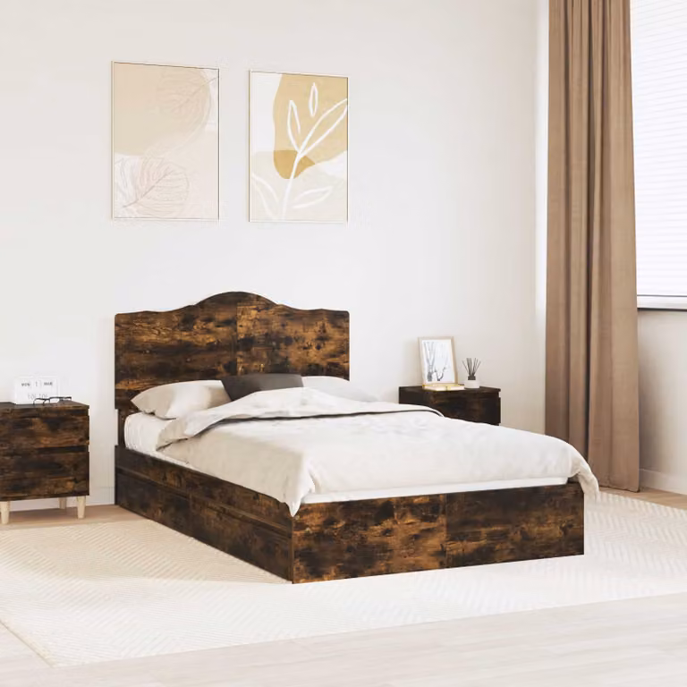 Letto con contenitore e cassetto vidaXL in rovere fumé marrone L: 138 cm, P: 196 cm, H: 100 cm