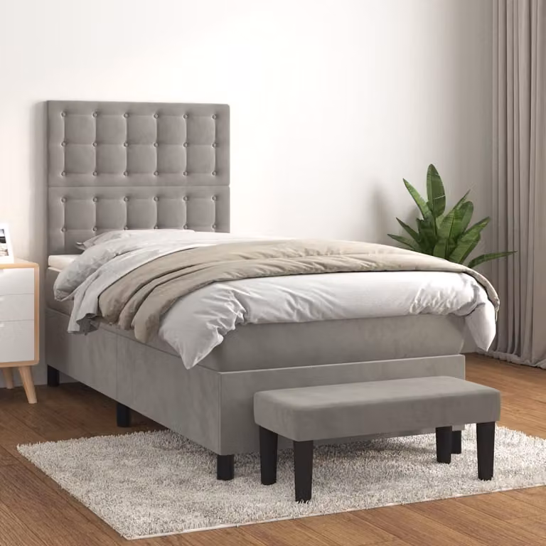 vidaXL Letto a molle con materasso grigio chiaro 80x200 cm in velluto - Letto a molle - Boxspringbetten - Bett - Schlafzimmermöbel