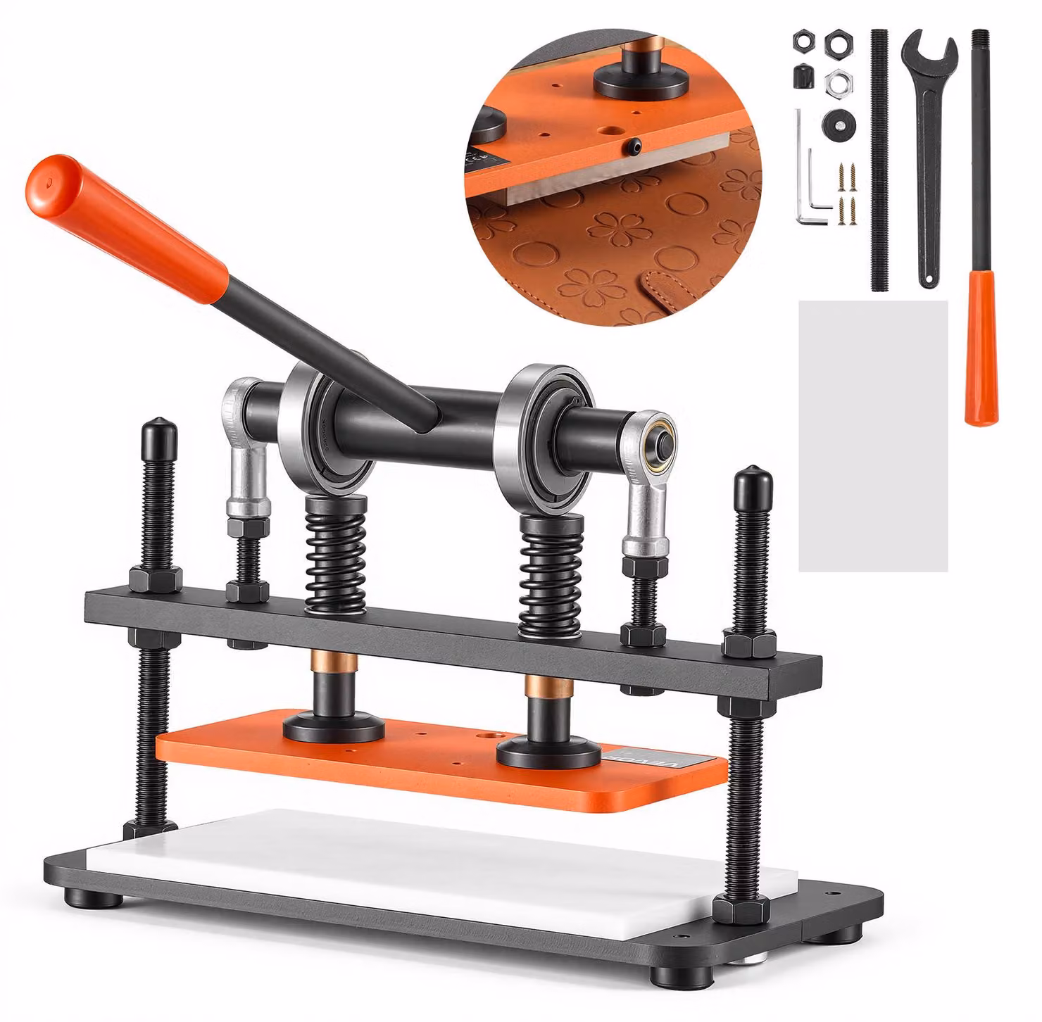 VEVOR Macchina da Taglio Pressa Manuale per Cuoio Dimensioni 260 x 120 mm, per Goffratura e Fustellatura della Pelle, Pressione 1,5 T, Corsa 12 mm, con Doppi Alberi Guida, per Tessuto Carta Silicone