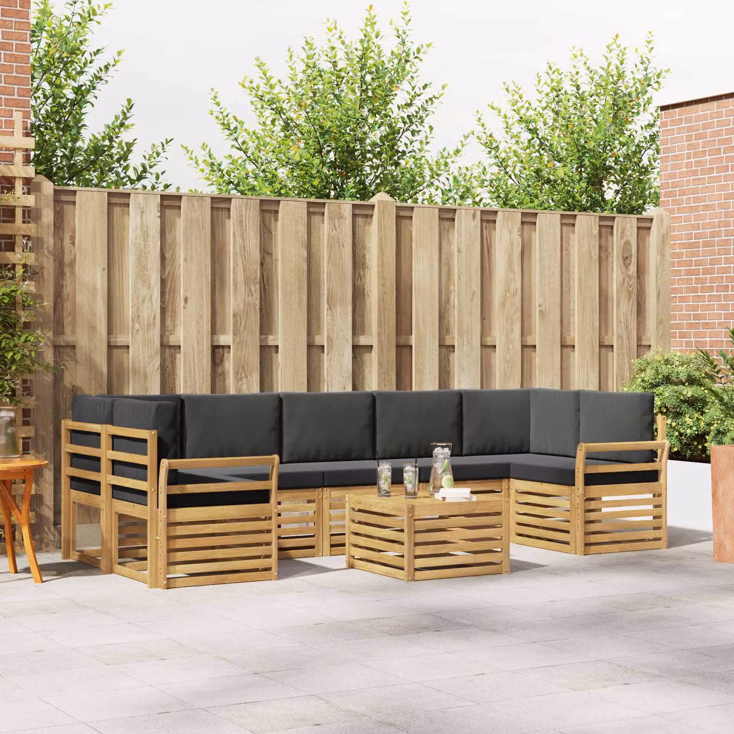 vidaXL Set di divani da esterno a L composto da 8 pezzi con tavolino, in legno di acacia e tessuto resistente ai raggi UV, Bianco e Antracite