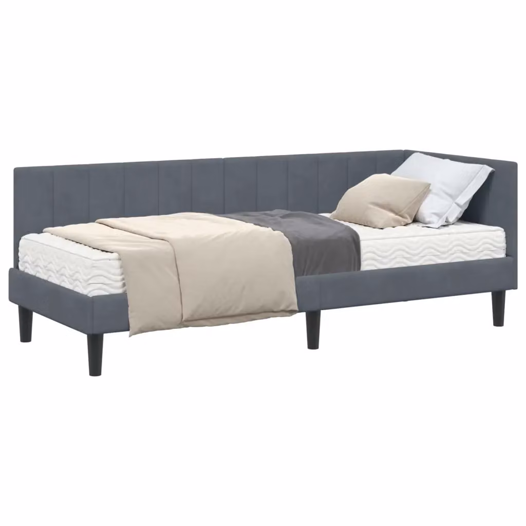 vidaXL Struttura Letto Angolare in Velluto Grigio con 2 Materassi in Schiuma L/P/H: 140 x 200 x 80 cm – 2