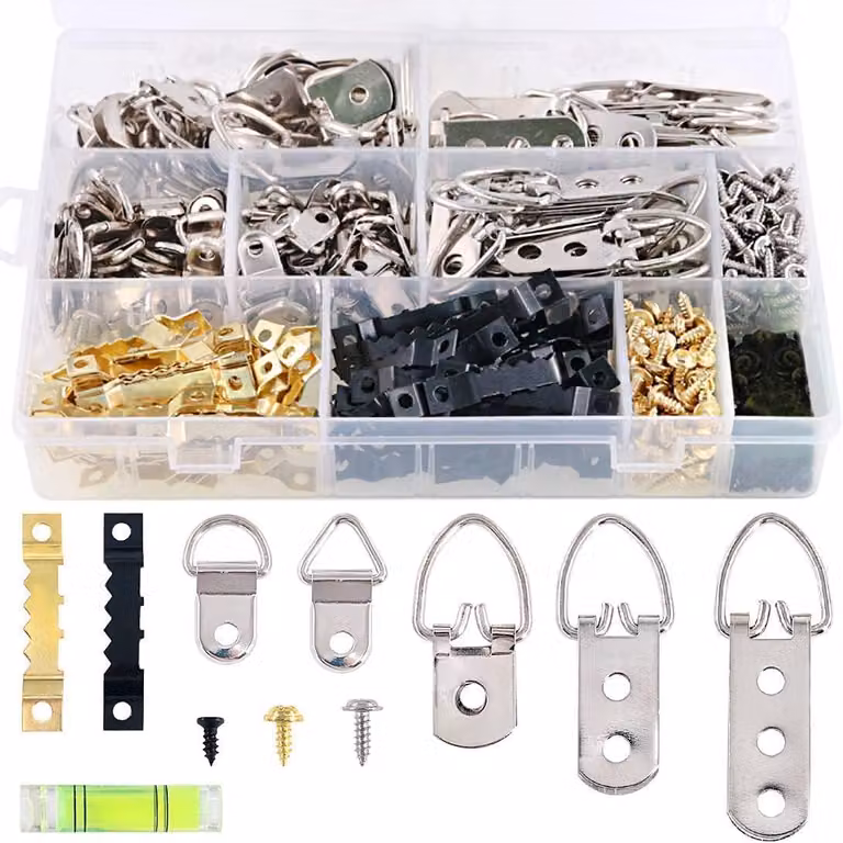 Kit per appendere quadri, robusto, composto da 601 pezzi, con mini livella a bolla, diversi ganci e viti, adatto per uso domestico e professionale