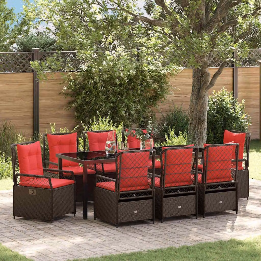 Maison Exclusive - Set da pranzo per esterno, 9 pezzi, color marrone, in rattan sintetico