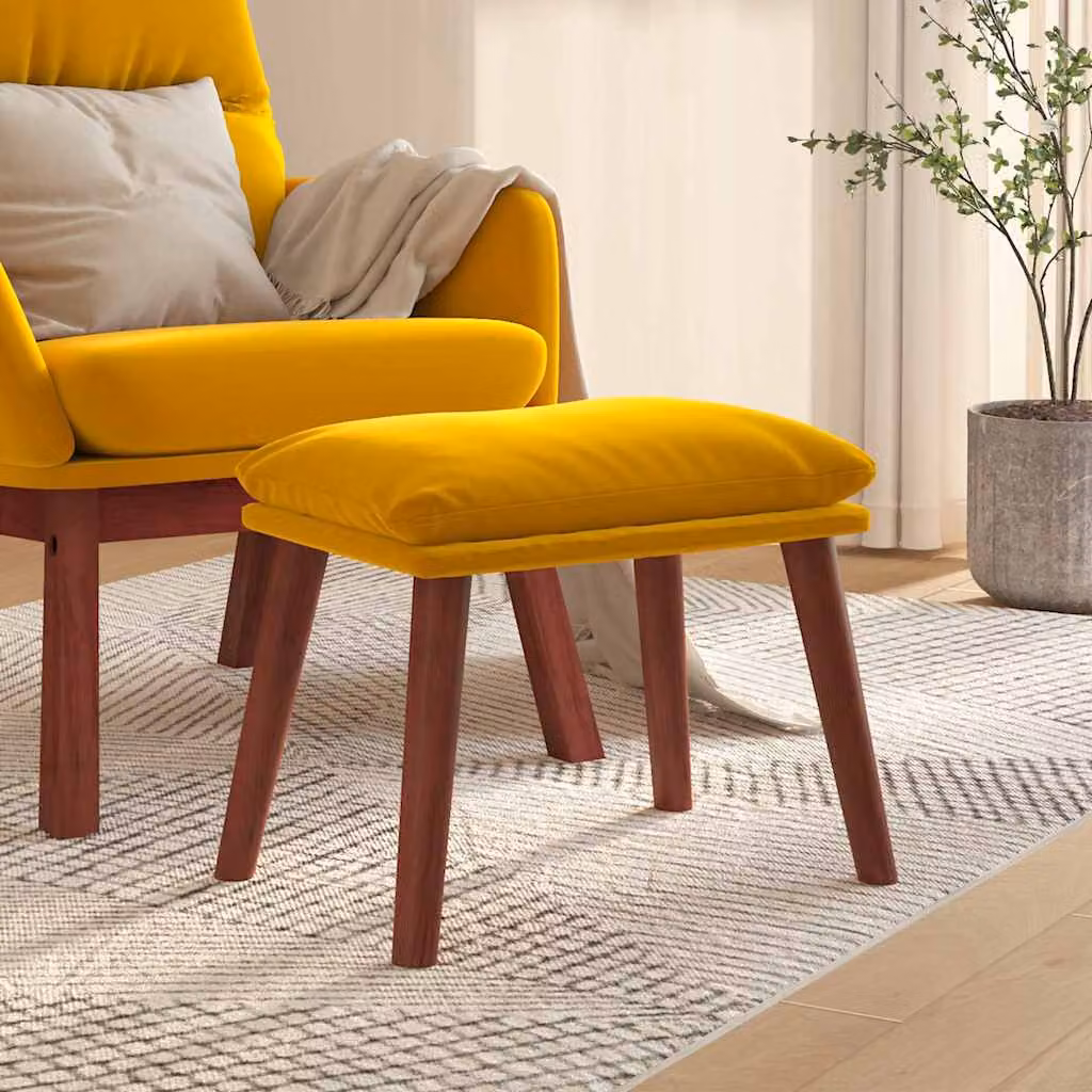 Poggiapiedi vidaXL in Velluto Giallo con Struttura in Legno L: 45 cm, P: 29,5 cm, H: 35 cm